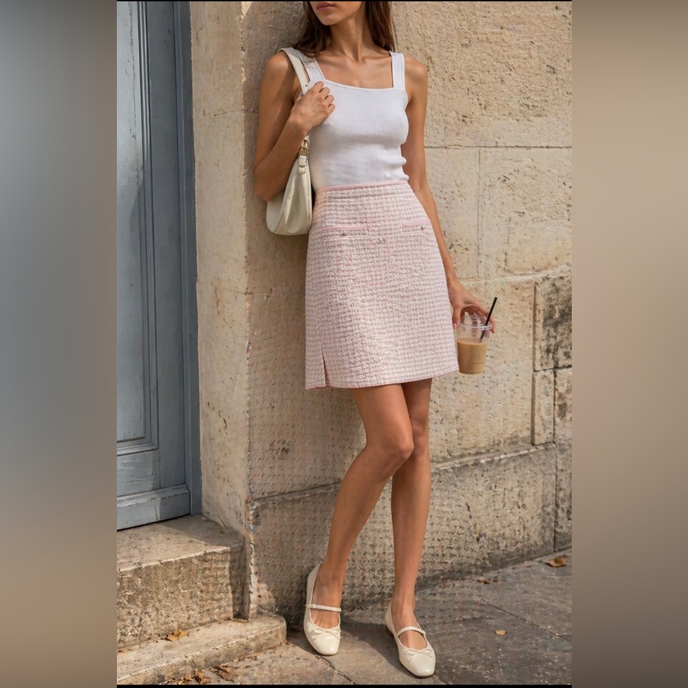 Sandro Tweed Mini Skirt pink Blush